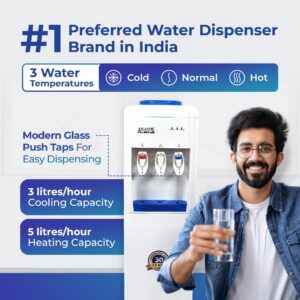 ATLANTIS SKY | Smart Glass Push-Pull Taps | Floor Standing Water Dispenser with Hot, Normal & Cold Water | 3L/hour Cooling Capacity